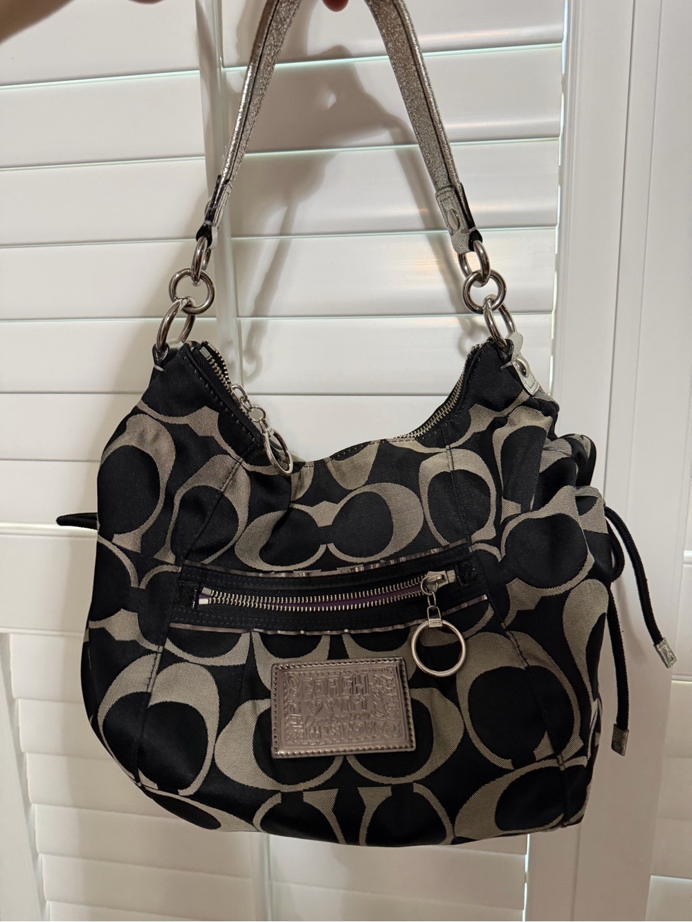 Coach hobo style bag in black/silver